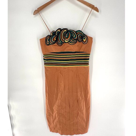 Catherine Malandrino Dresses & Skirts - Catherine Malandrino Orange Embroidered Shoulder Strap Corset Women's Dress Sz 6